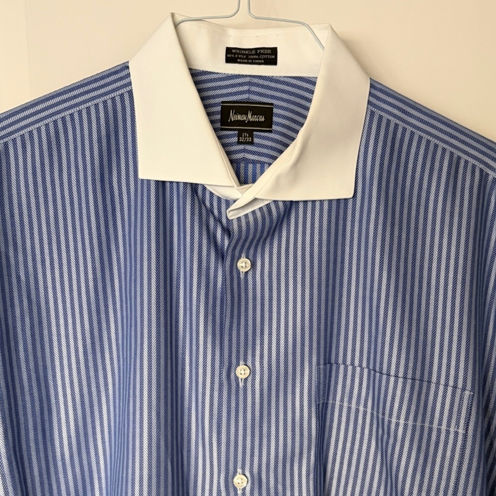 Neiman Marcus Blue Striped Men's Dress Shirt